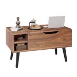 Balconera table basse relevable � ressort avec rangement cach� �tag�re r�glable ? ch�ne rustique 80x40x43. ...