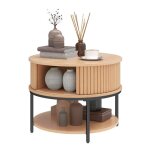 Balconera table basse ronde avec espace de rangement � 2 niveaux et portes coulissantes de style ambre ...