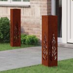 Balise solaire led vidaxl - lot de 2 bornes ext�rieures bronze en acier patin� 80 cm lumi�re blanc chaud ...
