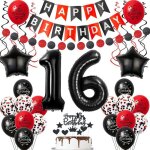 Ballon 16 ans anniversaire fille d�coration anniversaire 16 ans fille ballon noir rouge ballon d�coration ...