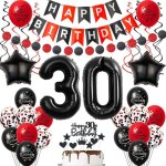 Ballon 30 ans anniversaire femme dcoration anniversaire 30 ans femme ballon noir rouge ballon dcoration ...