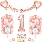 Ballons anniversaire 1 an or rose - dcoration fte fille - ballon rose pour premier anniversaire[bal397] ...