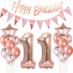 Ballon anniversaire 11 ans fille or rose - d�coration anniversaire fille 11 ans - birthday decoration ...