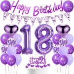 Ballons anniversaire 18 ans fille violet 23 pi�ces kit de ballons nombre confetti coeur foil unisex filles ...
