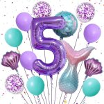 Ballon anniversaire 5 ans sir�ne g�ant - num�ro ballon violet pour d�coration f�te enfants fille