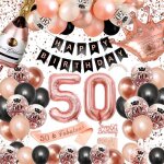 Ballons anniversaire 50 ans femme d�corations 50 ans anniversaire noires en or rose ballon de confettis ...