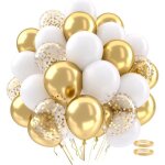 Ballons anniversaire blanc et or50 ballon blanc m�tallis�s dor� avec ballon d�corations mariage baby ...