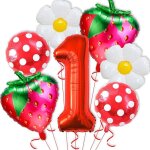 Ballons anniversaire fraise decoration anniversaire 1 ans fille 7 pcs fraise rouge ballons en aluminium ...
