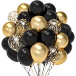 Ballons anniversaire noir et or - edilix - 52 pi�ces - 12 pouces - ballon h�lium - confettis dor�s - ...