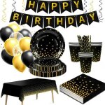 Ballons anniversaire noire or decoration anniversaire noire or vaisselle jetable anniversaire deco anniversair ...