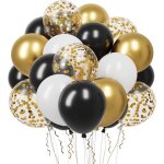 Ballons anniversaire or noir 50 pcs ballons or noir blanc confettis ballons en latex ballon noir et or ...