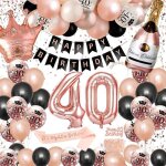 Ballons danniversaire 40 ans d�coration pour femme or rose et noir joyeux d�coration f�te anniversaire ...