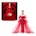Bambola de collection - barbie signature jbj17 - 80� anniversaire - abito rouge - orecchini � goccia