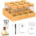 Bambou porte - �pices 12 pot � epices verre 120 ml de coffret epices �tag�re � �pices avec pots � condiments ...