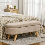 Banc banquette bout de lit coffre de rangement 2 en 1 en tissu avec pieds en bois 110l x 40p x 43h cm ...