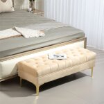 Banc banquette capitonn�e bout de lit style classique chic dim. 118l x 45l x 42h cm pi�tement m�tal dor� ...