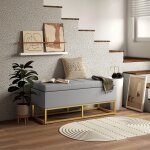 Banc banquette coffre de rangement 2 en 1 assise capitonn�e et pieds acier 110 x 44 x 48 cm gris et dor� ...