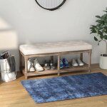 Banc banquette banc dentr�e 2 niveaux 115 cm bout de lit en lin beige pieds bois sculpt�