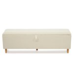 Banc banquette - lit 145x38cm rangement hydraulique coffre velours c�tel� beige - id�ale chambre salon ...