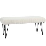 Banc bout de lit banquette - homcom - en tissu bouclette blanc avec pieds pingle en mtal noir 1185l ...