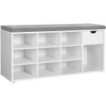 Madame meuble i meuble à chaussures - banquette avec tiroir - blanc / gris - 104 x 30 x 48 cm Madame meuble i meuble à chaussures - banquette avec tiroir - blanc / gris - 104 x 30 x 48 cm
