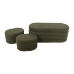 Banc coffre en bouclettes kaki avec 2 poufs ovales de rangement intgrs - l111cm