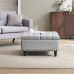 Banc coffre carr� gris rembourr� - grande chaise rangement relevable - structure stable - salon chambre ...