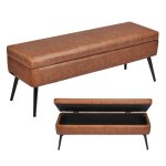 Banc coffre en cuir pu de 1016 cm - vevor - bout de lit avec rangement et pieds en m�tal - pour entr�e ...