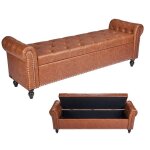 Banc coffre en cuir pu 166 cm - vevor - bout de lit avec rangement - meuble pour chambre - entr�e - salon ...