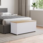 Banc coffre de rangement arlington blanc et chne ? repose - pieds tabouret banc en bois avec espace ...