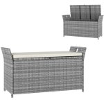 Banc coffre de rangement extérieur - outsunny - résine tressée - 250l - coussin amovible - blanc Banc coffre de rangement extérieur - outsunny - résine tressée - 250l - coussin amovible - blanc