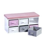 Banc enfant avec 6 rangements - rose / blanc - l 68 x h 33 cm