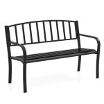 Banc de jardin 127cm costway pour 2 - 3 personnes dossier � lattes accoudoirs incurv�s banc dext�rieur ...