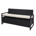 Banc de jardin 3 places en polyrotin anthracite coffre de rangement avec coussin d'assise crme
