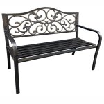 Banc de jardin en brun irga avec pieds en acier et dossier en fonte largeur 127 cm