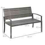 Banc de jardin aspect rotin banc de parc avec cadre en acier pour 2 personnes banc de balcon pouvant ...