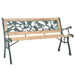 Banc de jardin en bois - happiness - 122 cm - bois et fer forg� - dossier en pvc - capacit� 110 kg