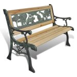 Banc de jardin pour enfants - vidaxl - 84 cm - bois - cadre en fer - motif animaux - bronze - dimensions ...
