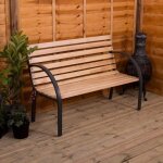 Banc de jardin  lattes 3 places en bois avec pieds en acier mobilier d?extrieur sige de parc ou de ...