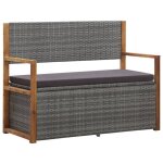 Banc de jardin meuble de patio d exterieur terrasse de rangement 115 x 50 x 85 cm resine tressee et bois ...