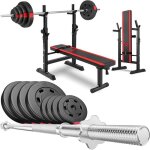 Banc de musculation pliable hop - sport hs - 1080 set dhaltres 37 kg disques de poids et support barre ...