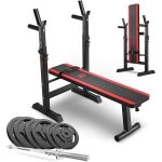 Banc de musculation pliable hop - sport hs - 1080 set dhaltres 69 kg disques de poids en fonte support ...