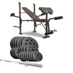 Banc de musculation pliable hs - 1055 avec ensemble dhaltres de 69 kg de hop - sport pupitre de curl ...