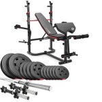Banc de musculation pliable hs - 1065 avec ensemble dhaltres de 38 kg de hop - sport pupitre de curl ...