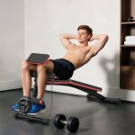 Banc de musculation pliable inclinable r�glable 160l x 54l x 106h cm sangles �lastiques + support halt�res ...