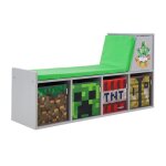 Banc de rangement 2 - en - 1 - roba - minecraft - avec 2 coussins et 4 bacs de rangement - gris