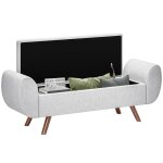 Banc de rangement 538l - homcom - si�ge rembourr� en lin et accoudoirs - pour salon chambre entr�e - ...