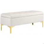 Banc banquette coffre de rangement 2 en 1 assise capitonne aspect velours et pieds mtal - 120 x 44 ...