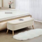 Banc de rangement bout de lit avec couvercle pieds en bois capacit� 65 l jusqu� 220 kg 120x40x48cm beige ...