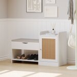 Banc de rangement à chaussuresétagère à chaussures - coffre à chaussures avec assise confortable et miroir ... Banc de rangement à chaussuresétagère à chaussures - coffre à chaussures avec assise confortable et miroir ...